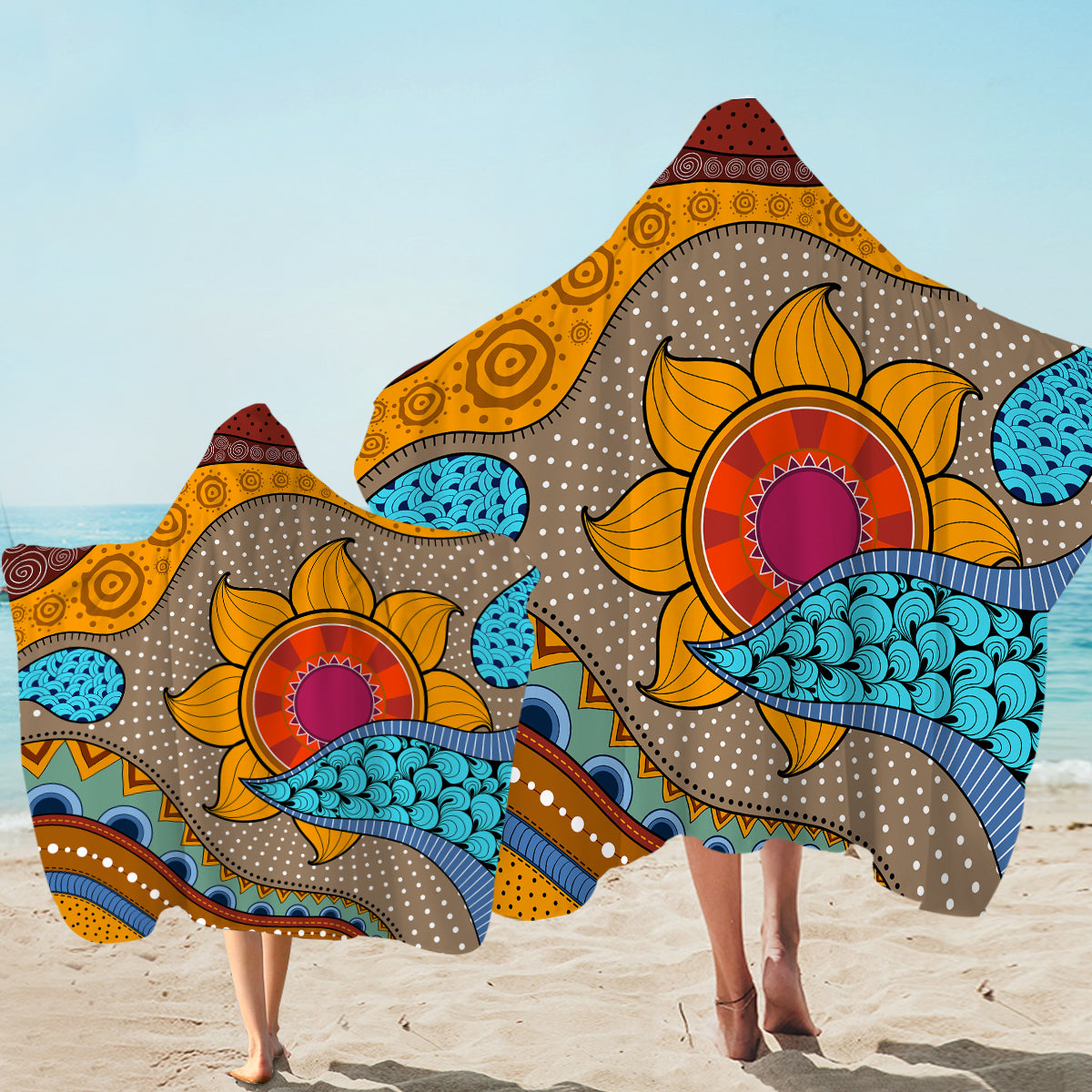 Sea, Sand and Sunflowers Hooded Towel