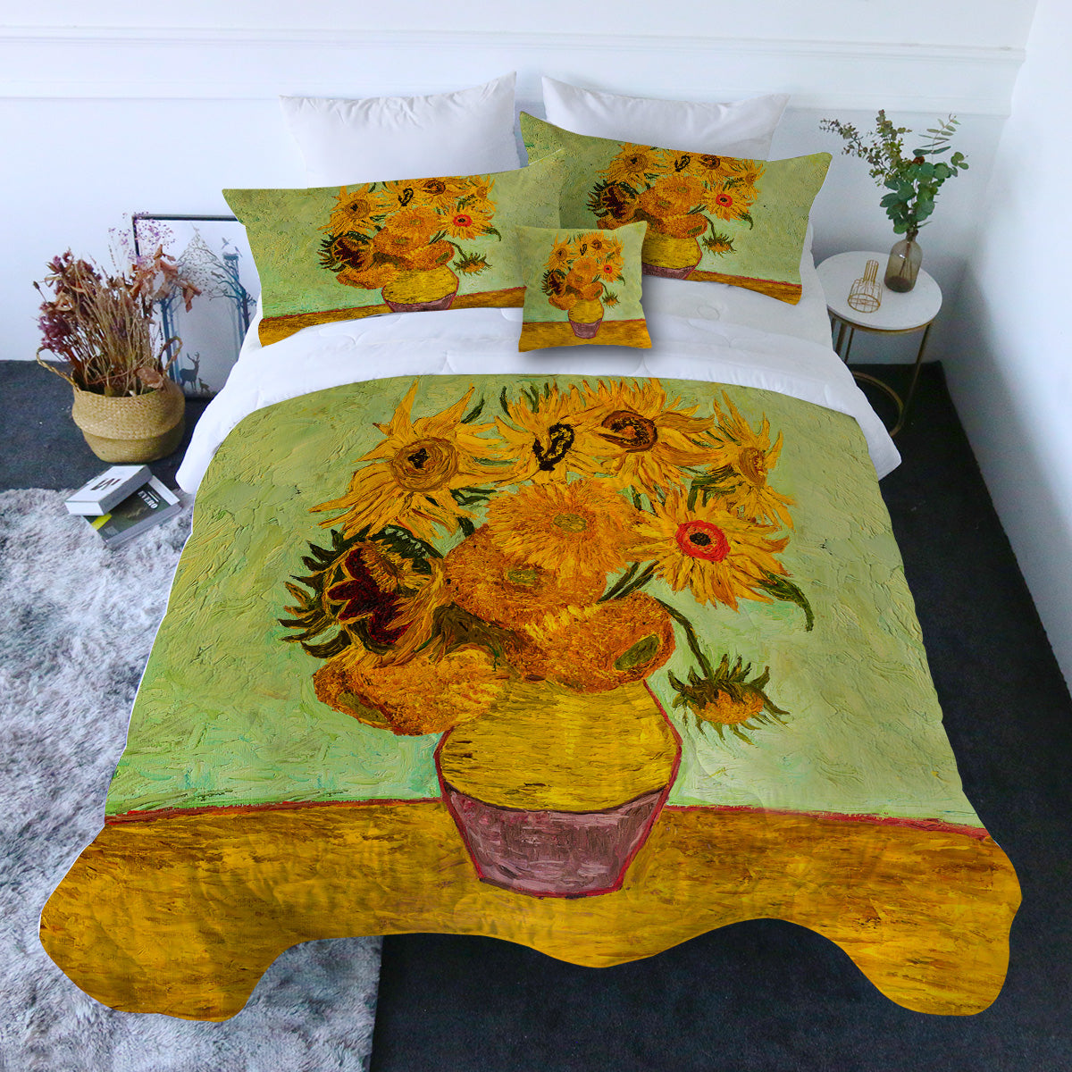 Van Gogh's Sunflowers Comforter with Shams and Pillow Cover