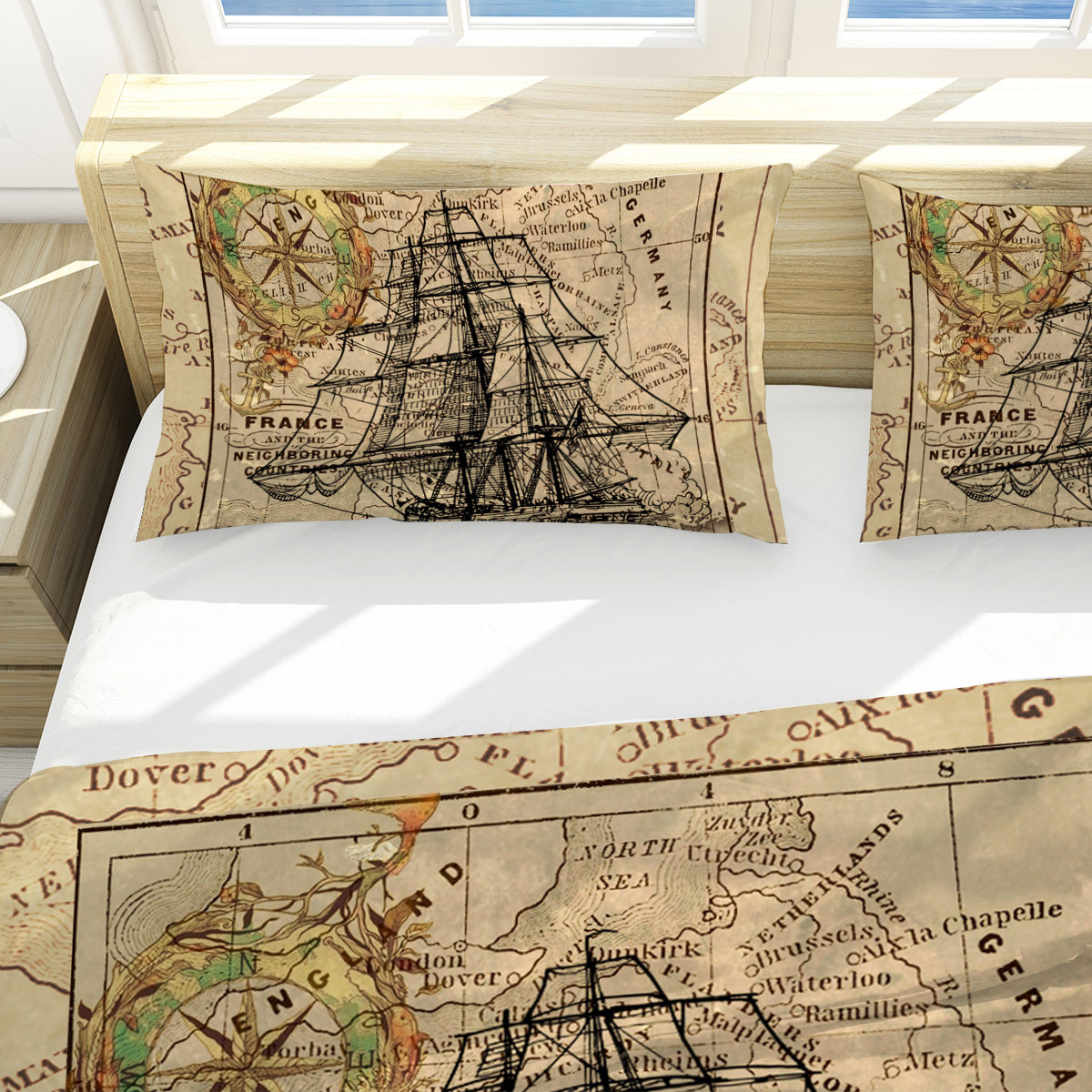 Vintage Nautical Map Reversible Bedcover Set