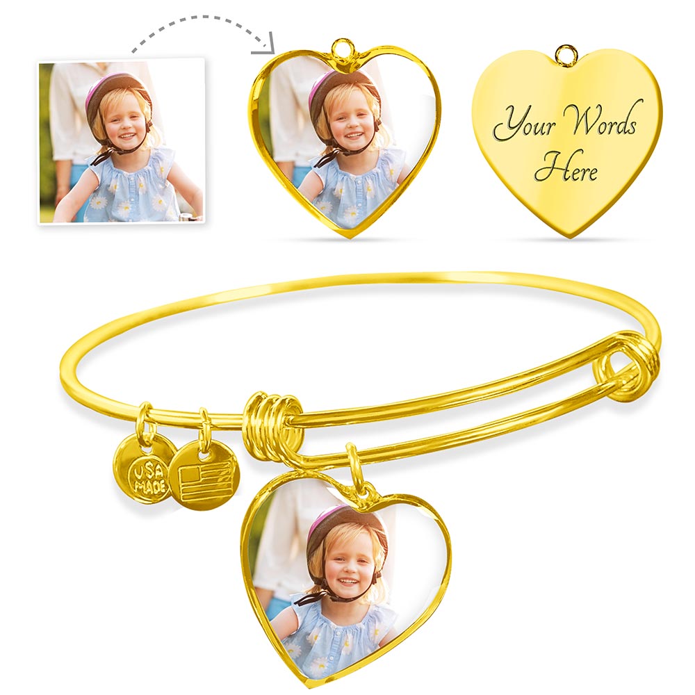 Photo Upload Heart Pendant - Personalized Bangle Bracelet