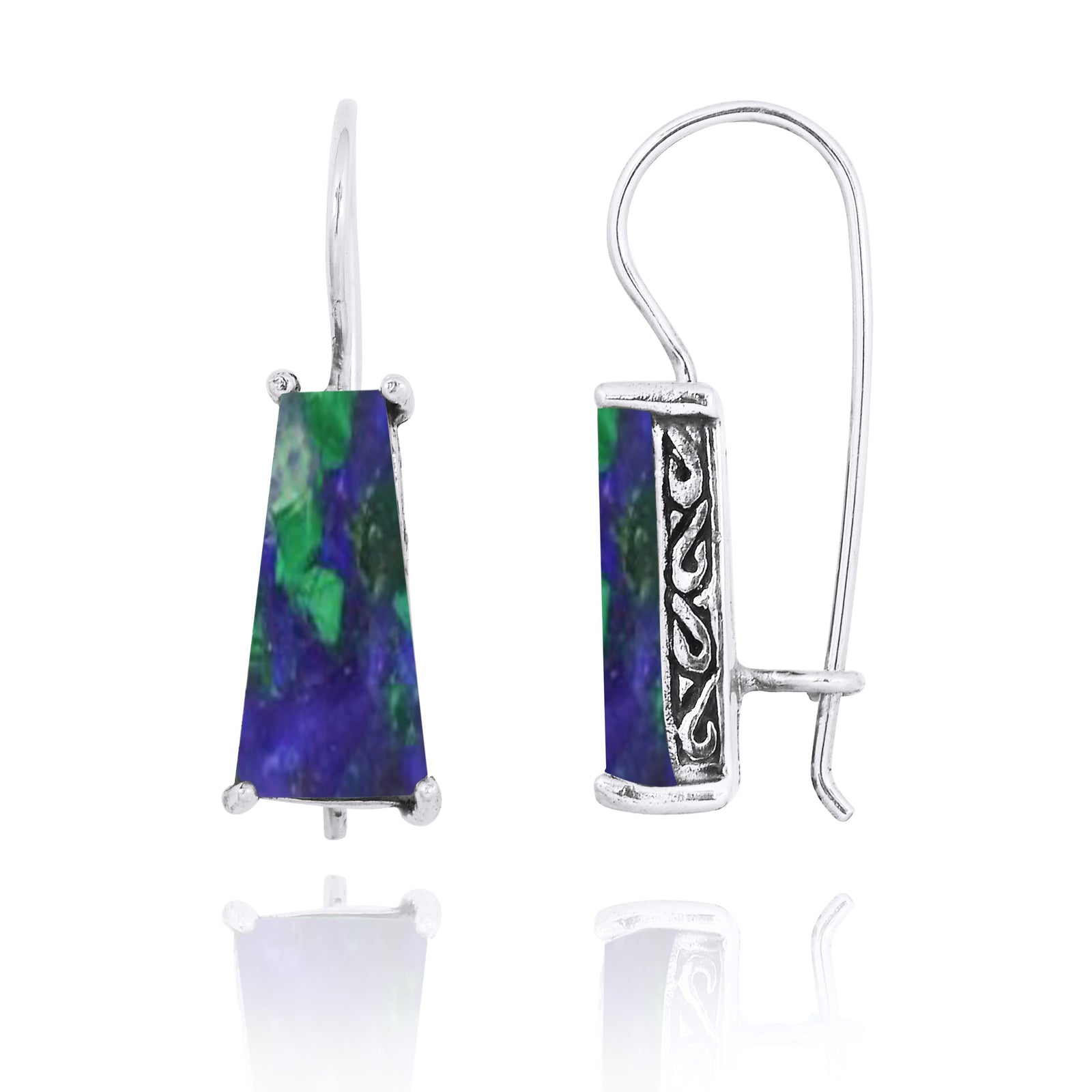Azurite Malachite Lever Back Earrings