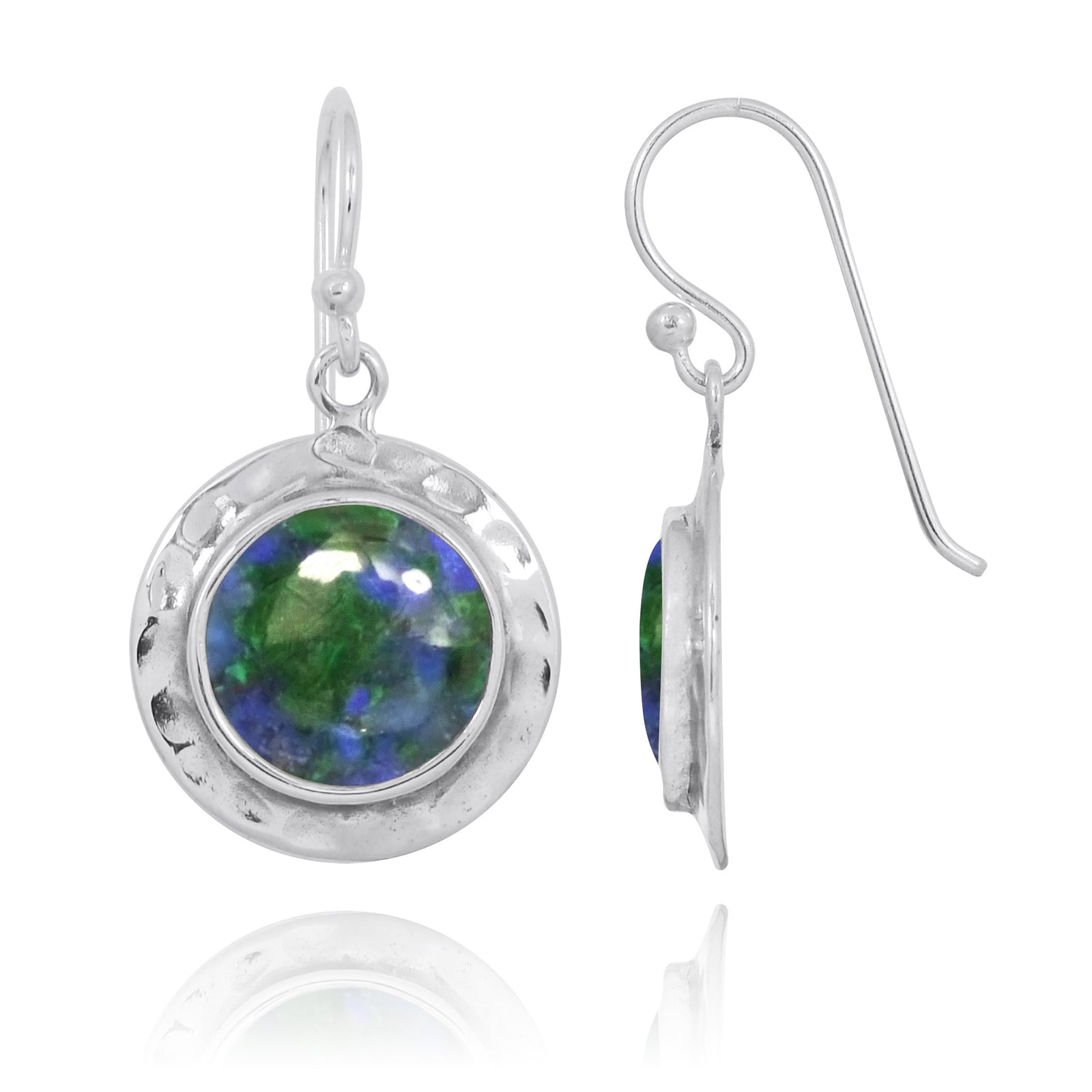 Azurite Malachite Oxidized Silver Drop Earrings