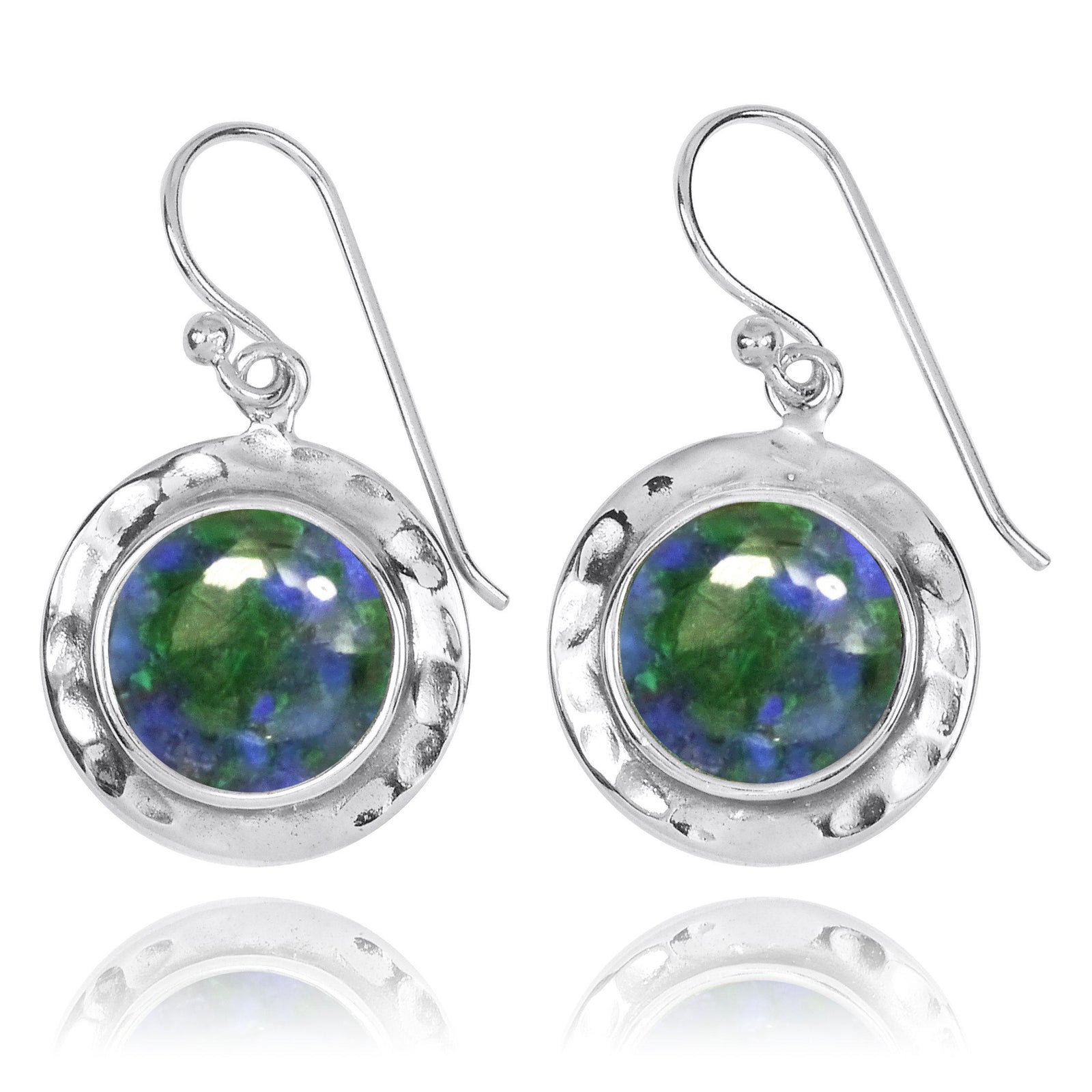 Azurite Malachite Oxidized Silver Drop Earrings