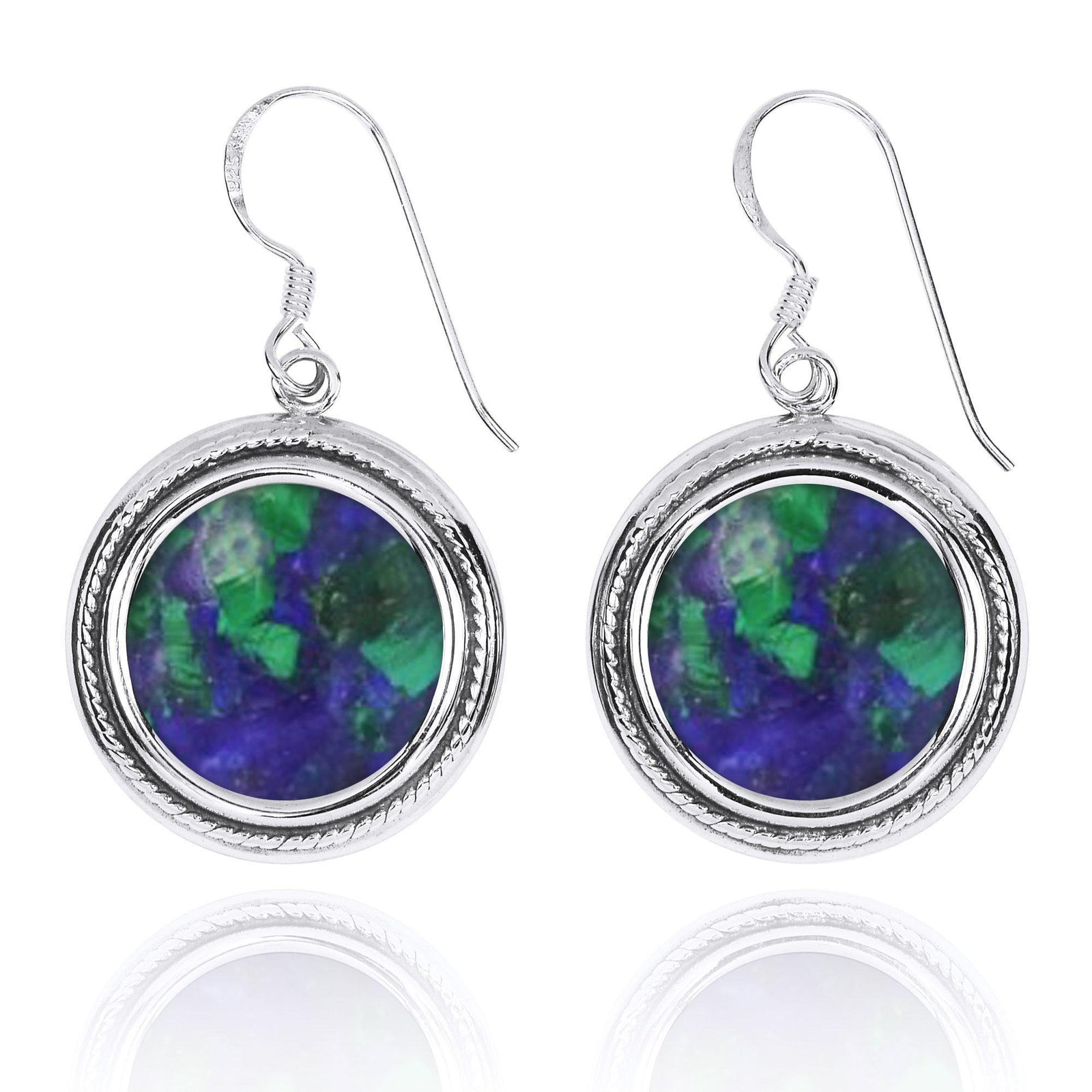 Azurite Malachite Oxidized Silver French Wire Earrings