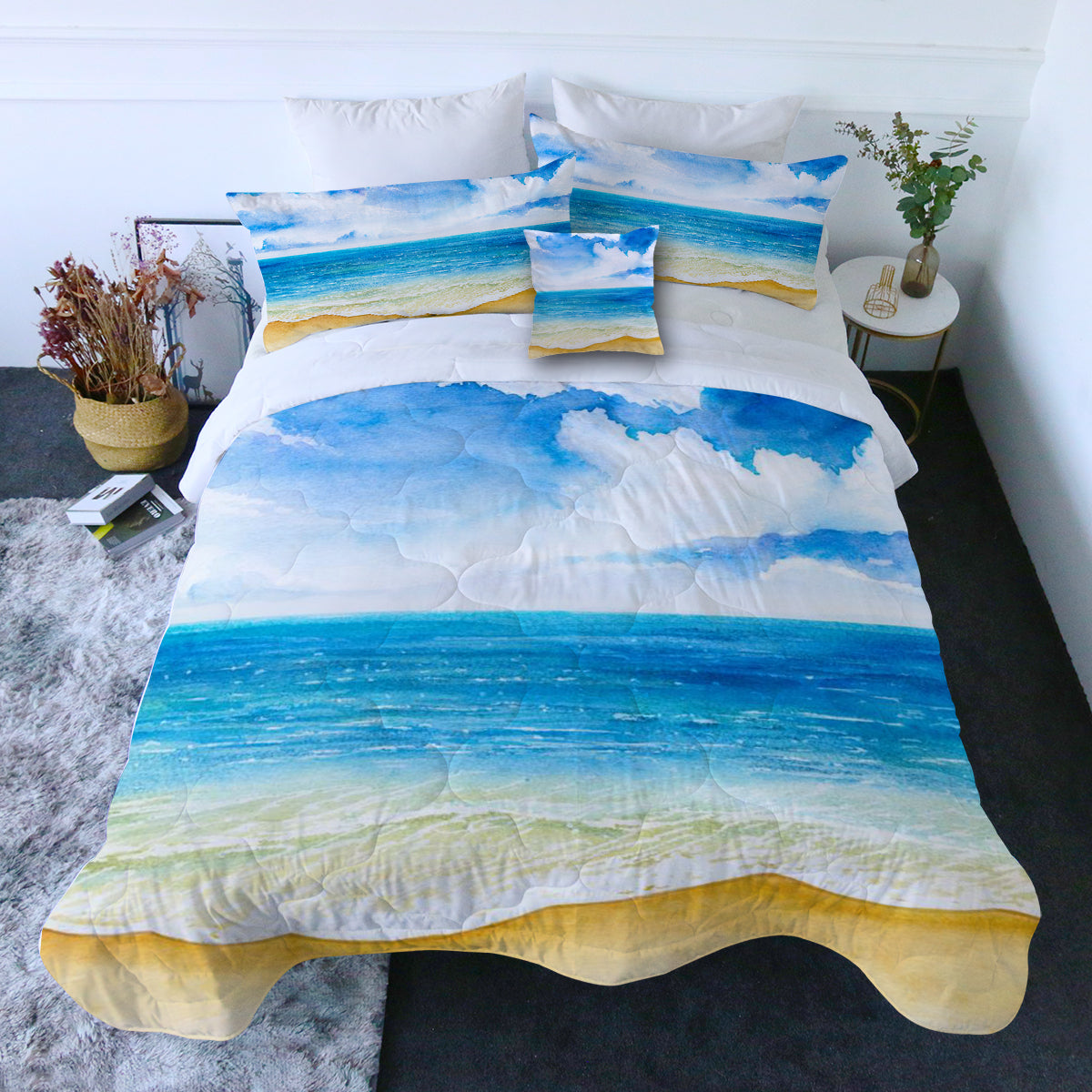 Beach Painting Comforter with Shams and Pillow Cover