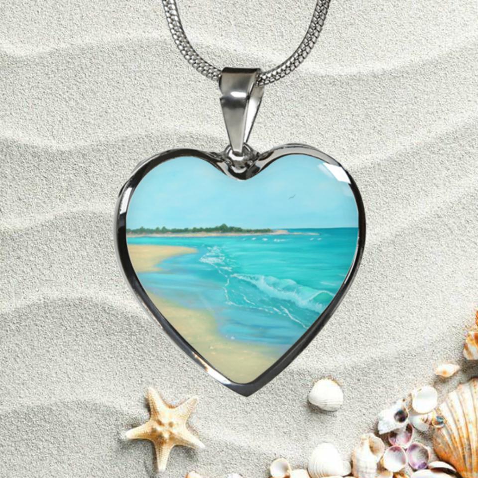 Beach Painting Heart Necklace
