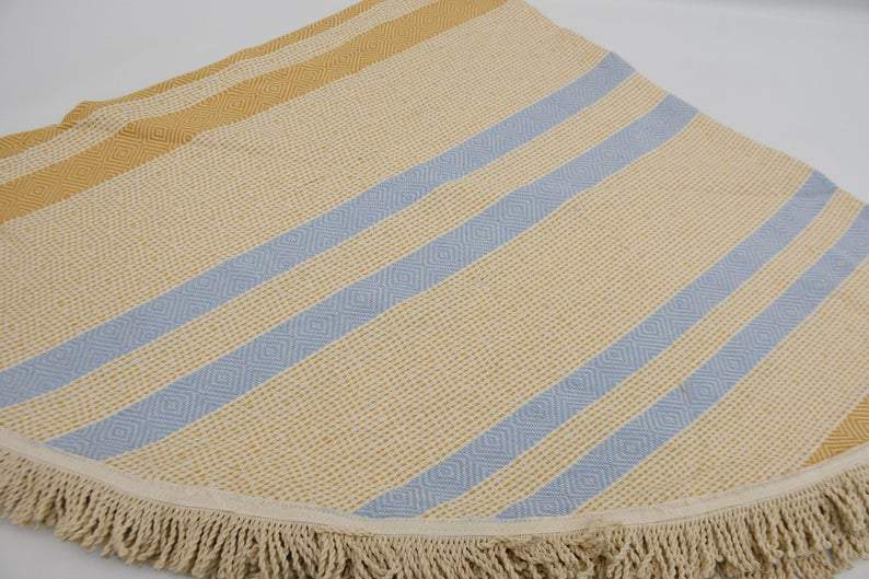 Blue and Yellow 100% Cotton Round Beach Towel