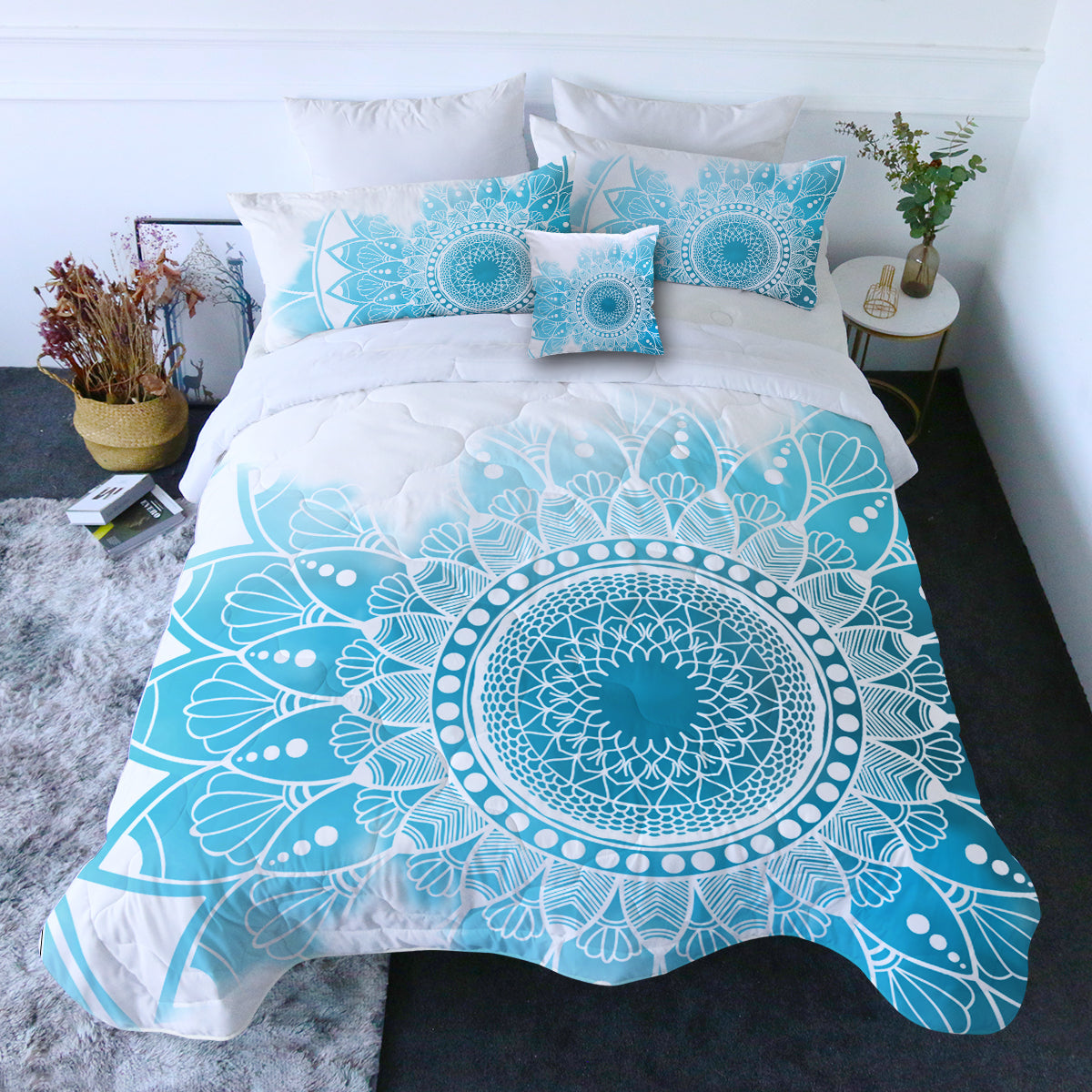 Bohemian Blues Comforter with Shams and Pillow Cover