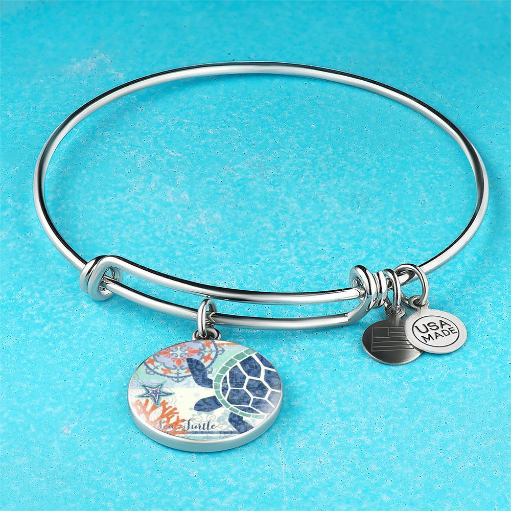 Blue Sea Turtle Bangle Bracelet