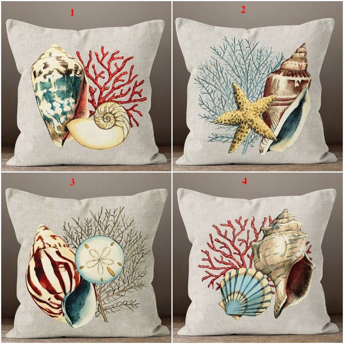 Coastal Conch Set of 4 Pillow Covers