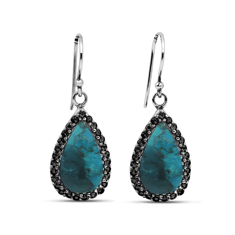 Compressed Turquoise Drop Earrings with 27 Round Shape Black Spinal Stones