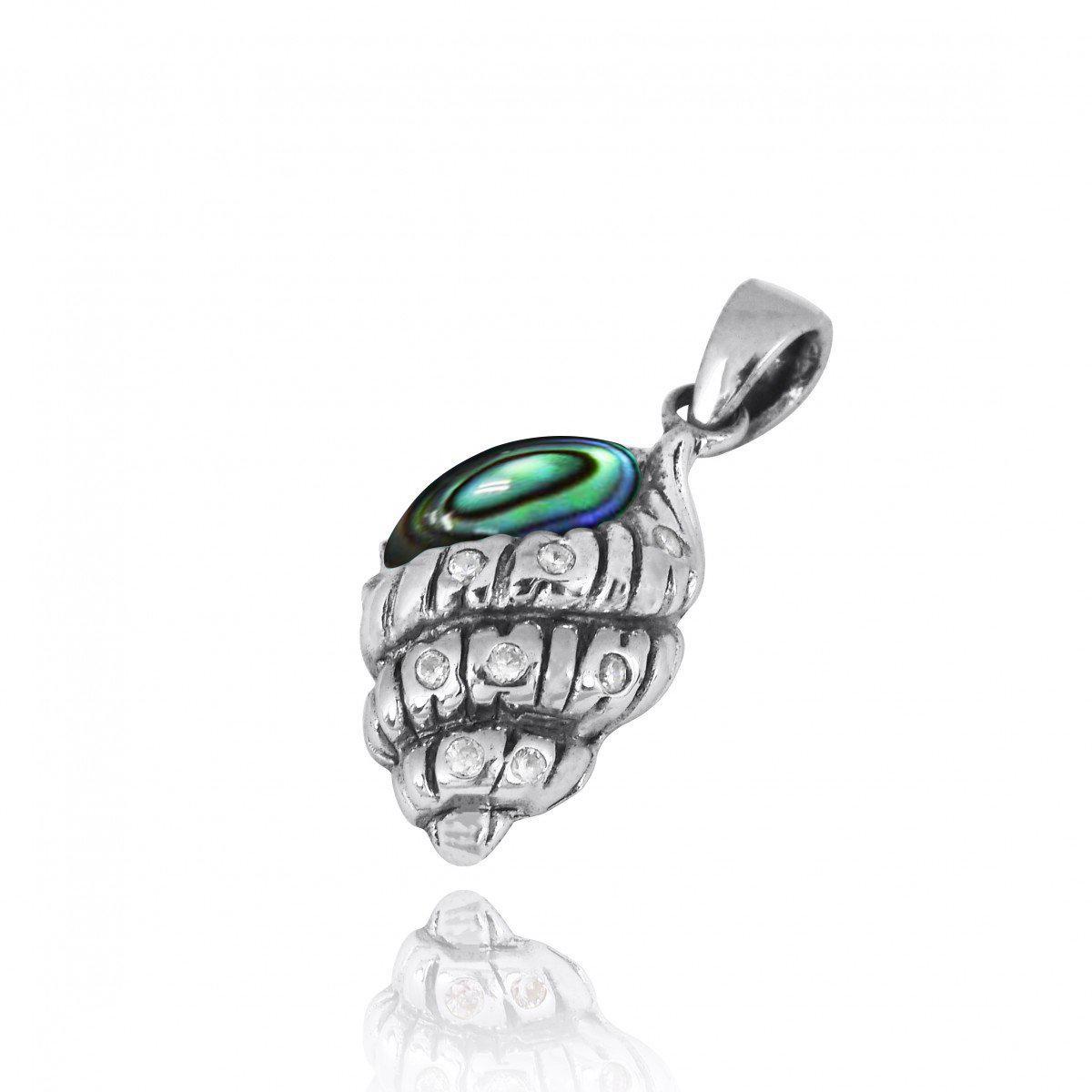 Conch Shell with Abalone Shell and White CZ Sterling Silver Pendant Necklace