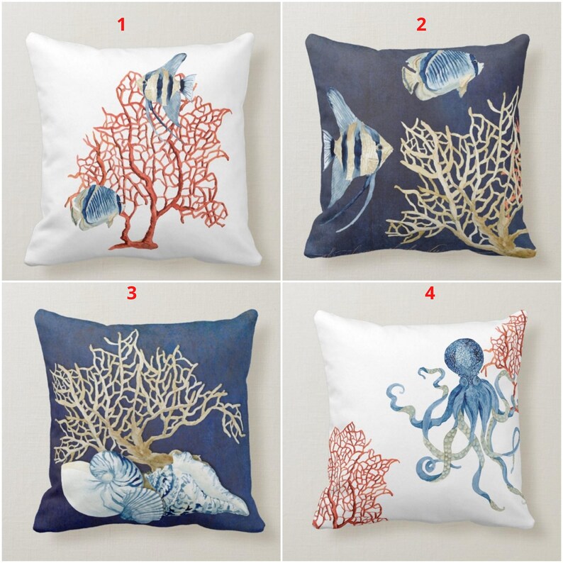 Coral Sealife Set of 4 Pillow Covers