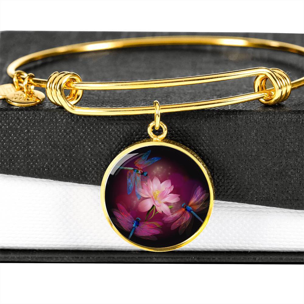 Dragonflies and Lotus Bangle Bracelet