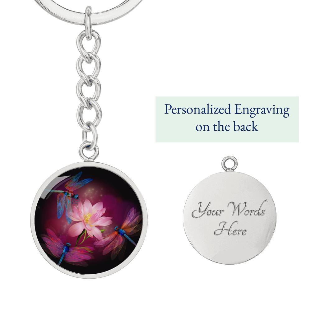 Dragonflies and Lotus Keychain