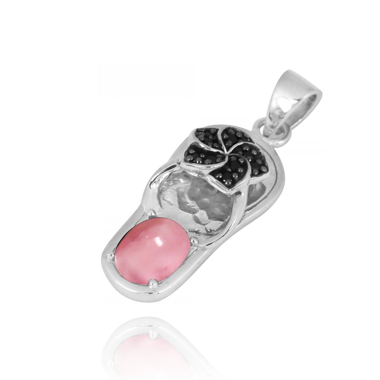 Flip Flop Pendant Necklace with Pink Opal and Black Spinel Hibiscus Flower
