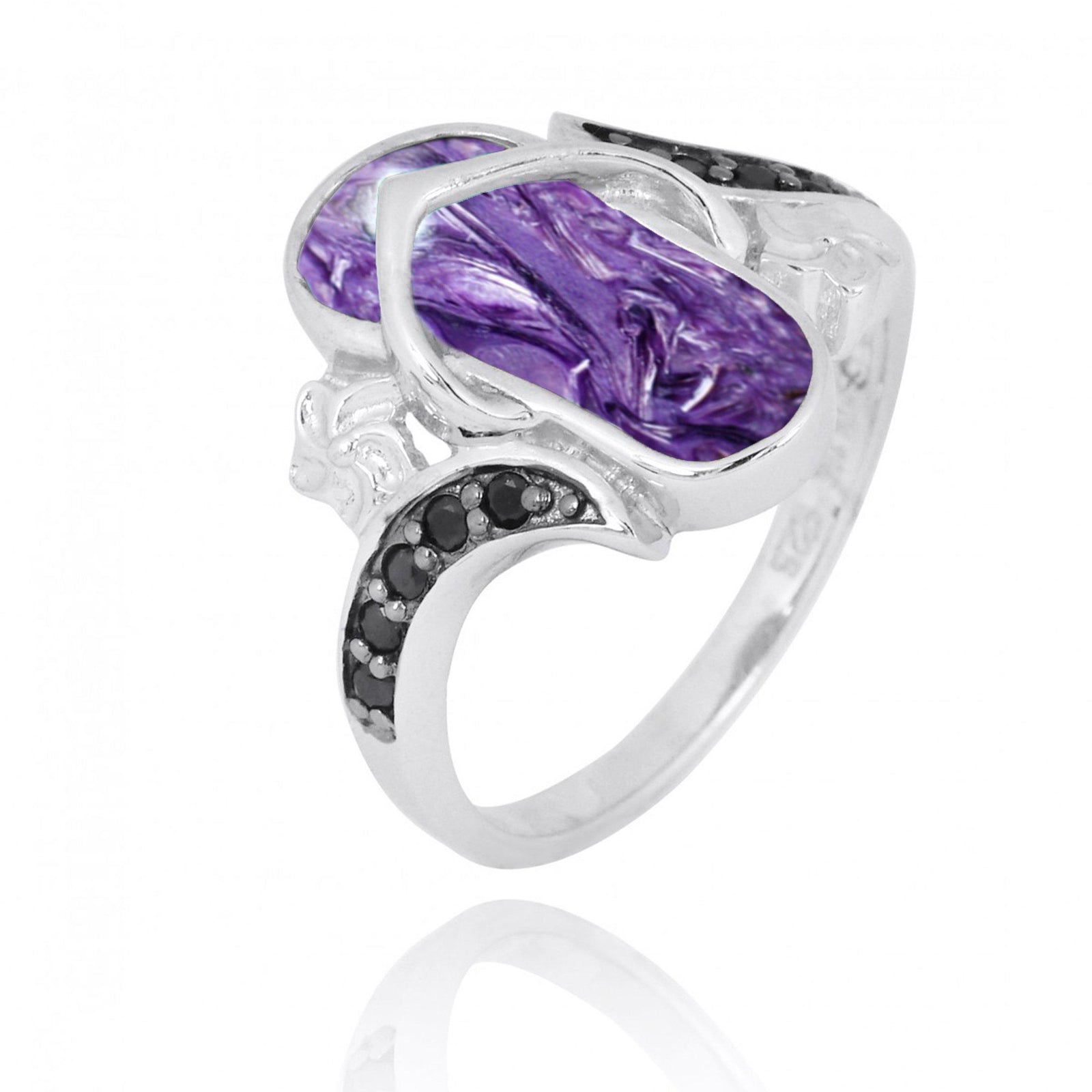 Flip Flop Ring with Charoite and Black Spinel