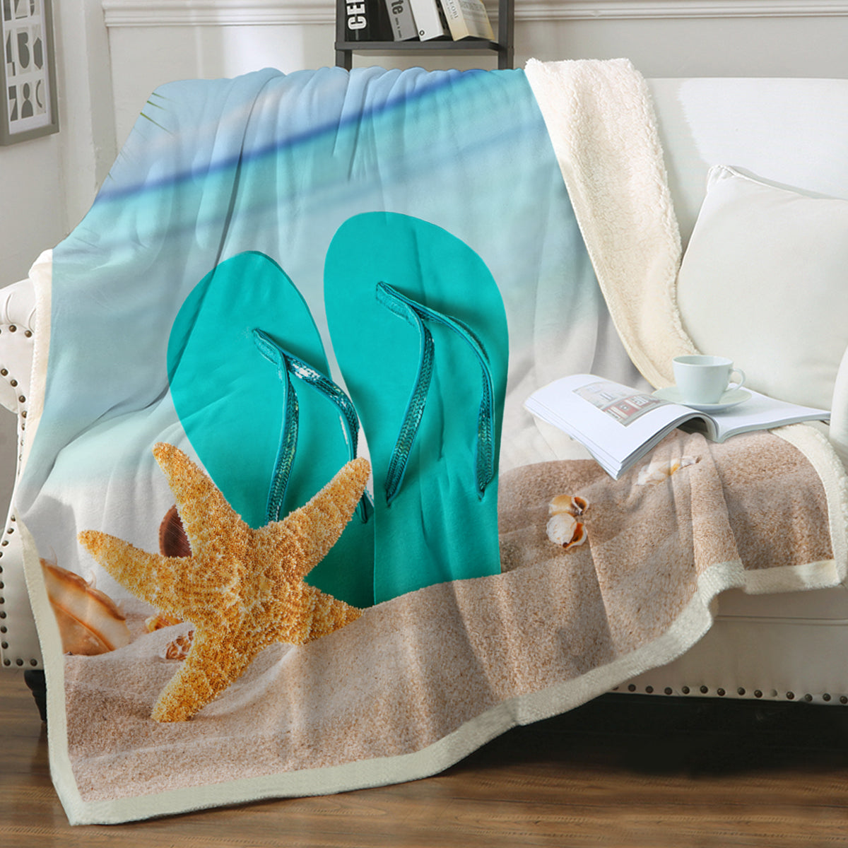 Flip Flops on the Beach Soft Sherpa Blanket
