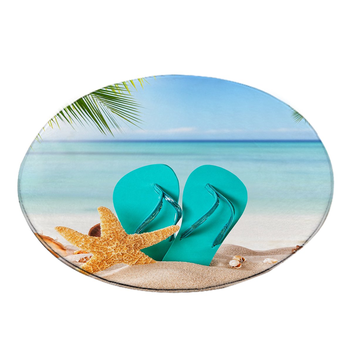 Flip Flops on the Beach Round Area Rug