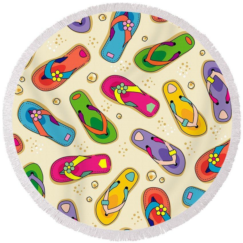 Flip Flops State Of Mind Round Beach Towel