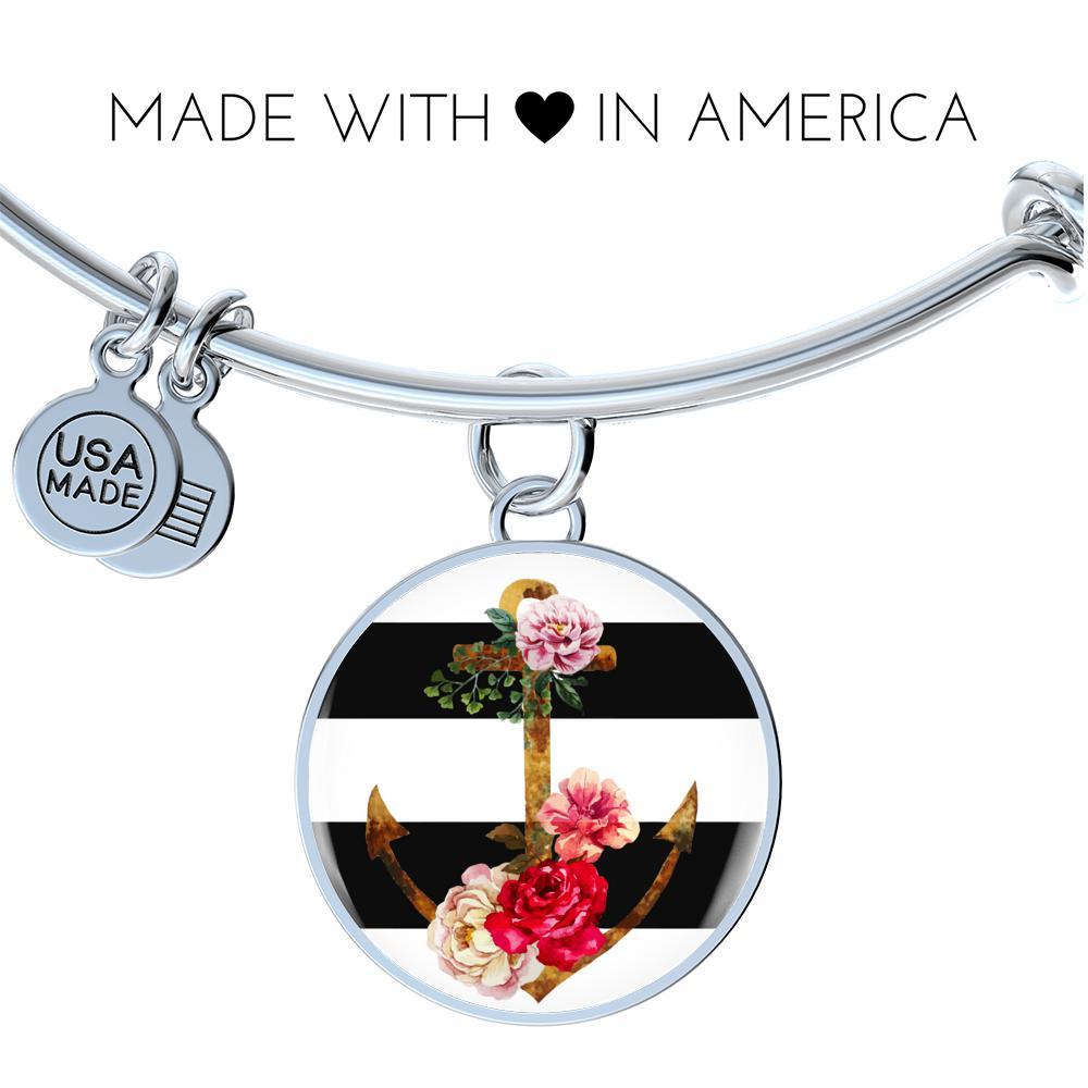Flowery Anchor Bangle Bracelet