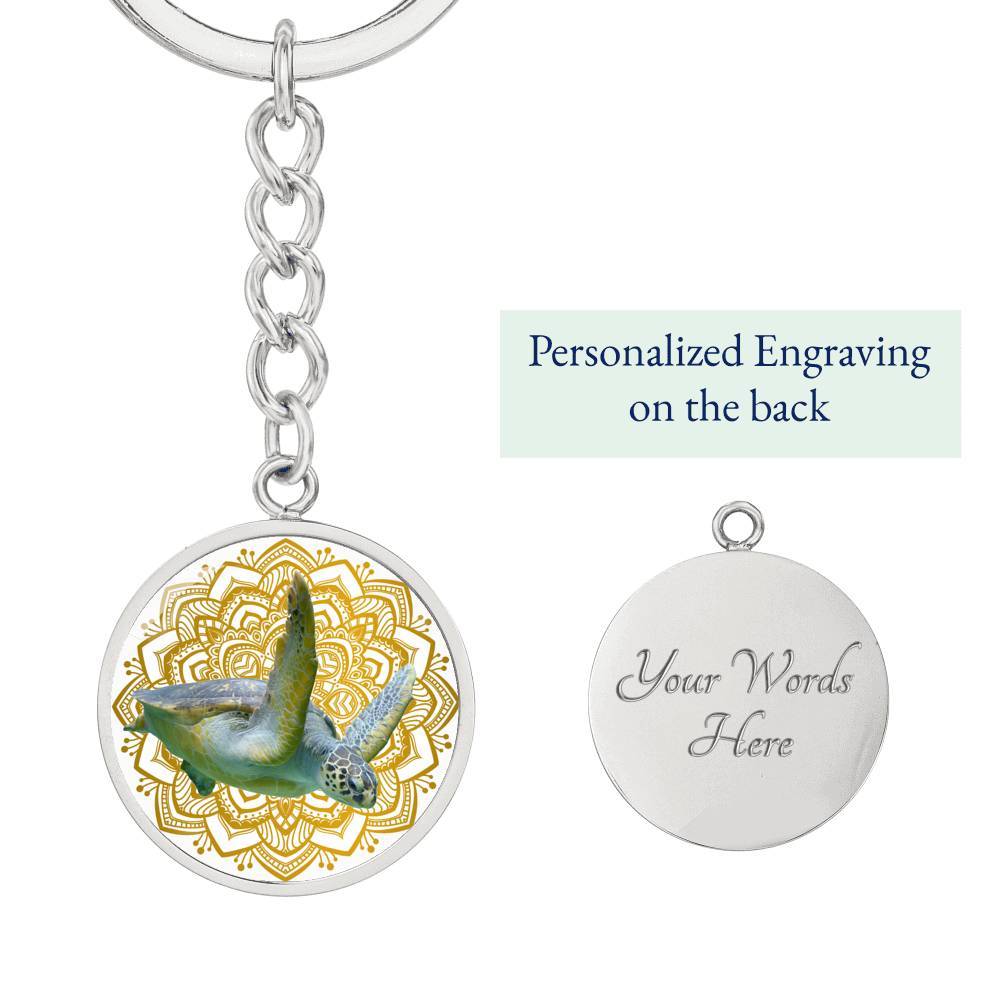 Golden Sea Turtle Mandala Beachy Keychain