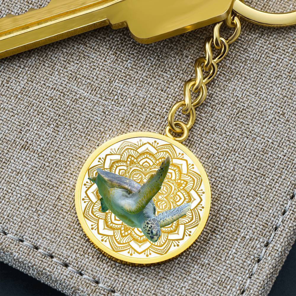 Golden Sea Turtle Mandala Beachy Keychain