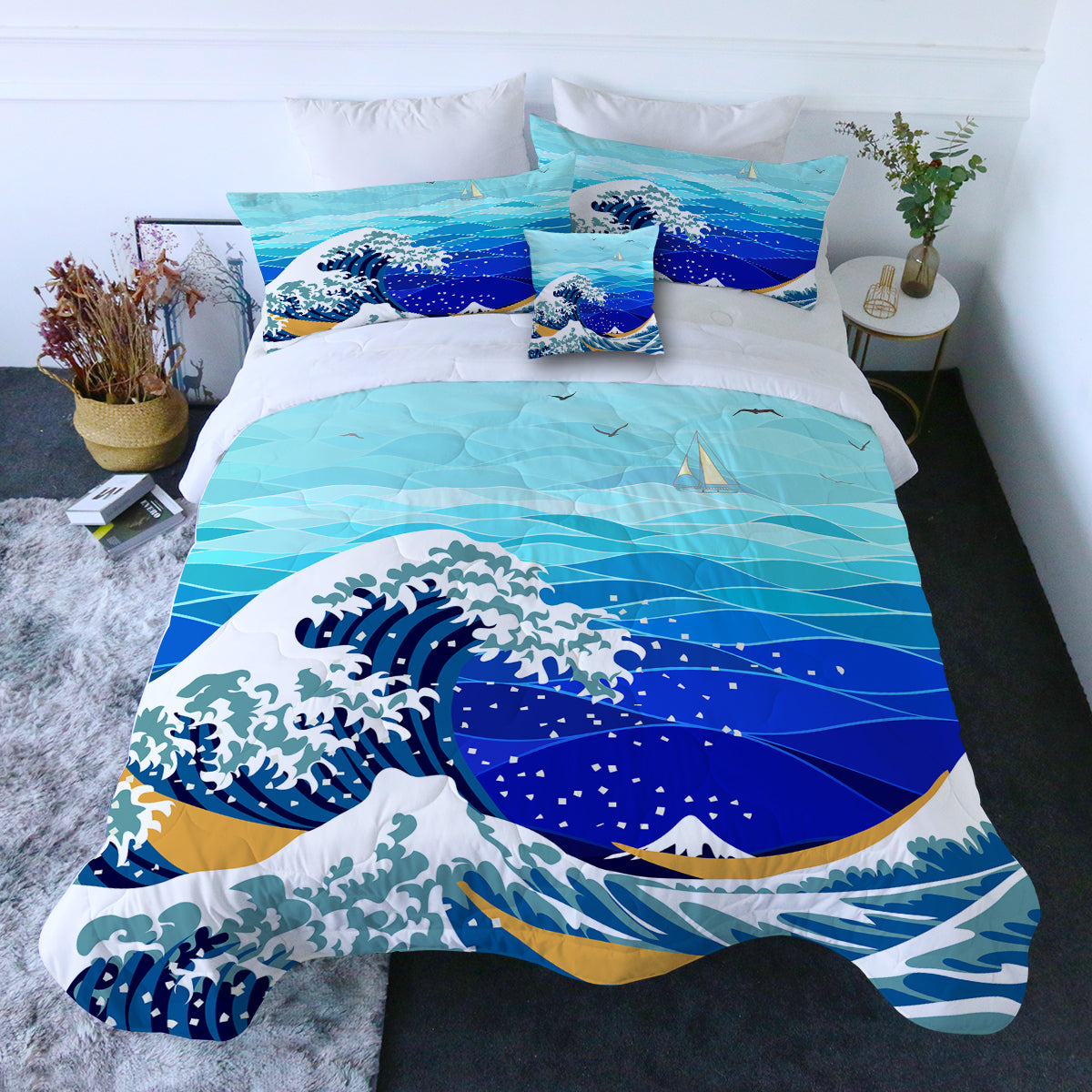 Great Wave Comforter with Shams and Pillow Cover