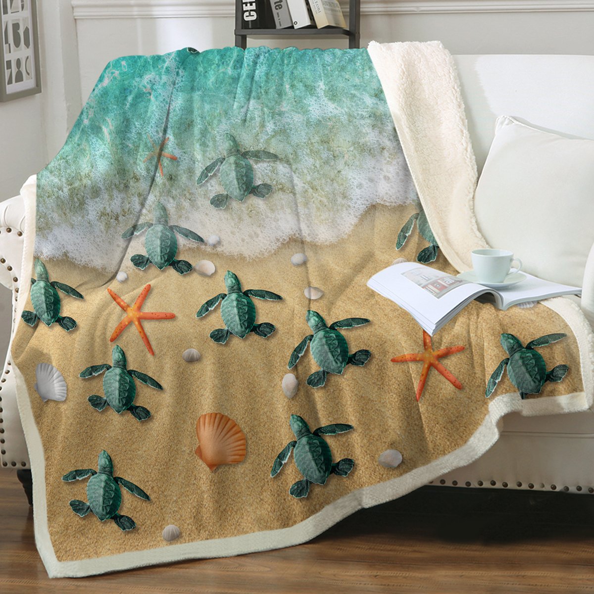 Happy Little Sea Turtles Soft Sherpa Blanket