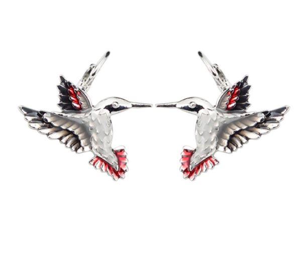 Happy Hummingbird - Enamel Pendant Clip-on Earrings