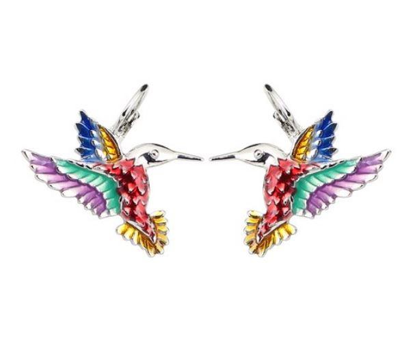 Happy Hummingbird - Enamel Pendant Clip-on Earrings