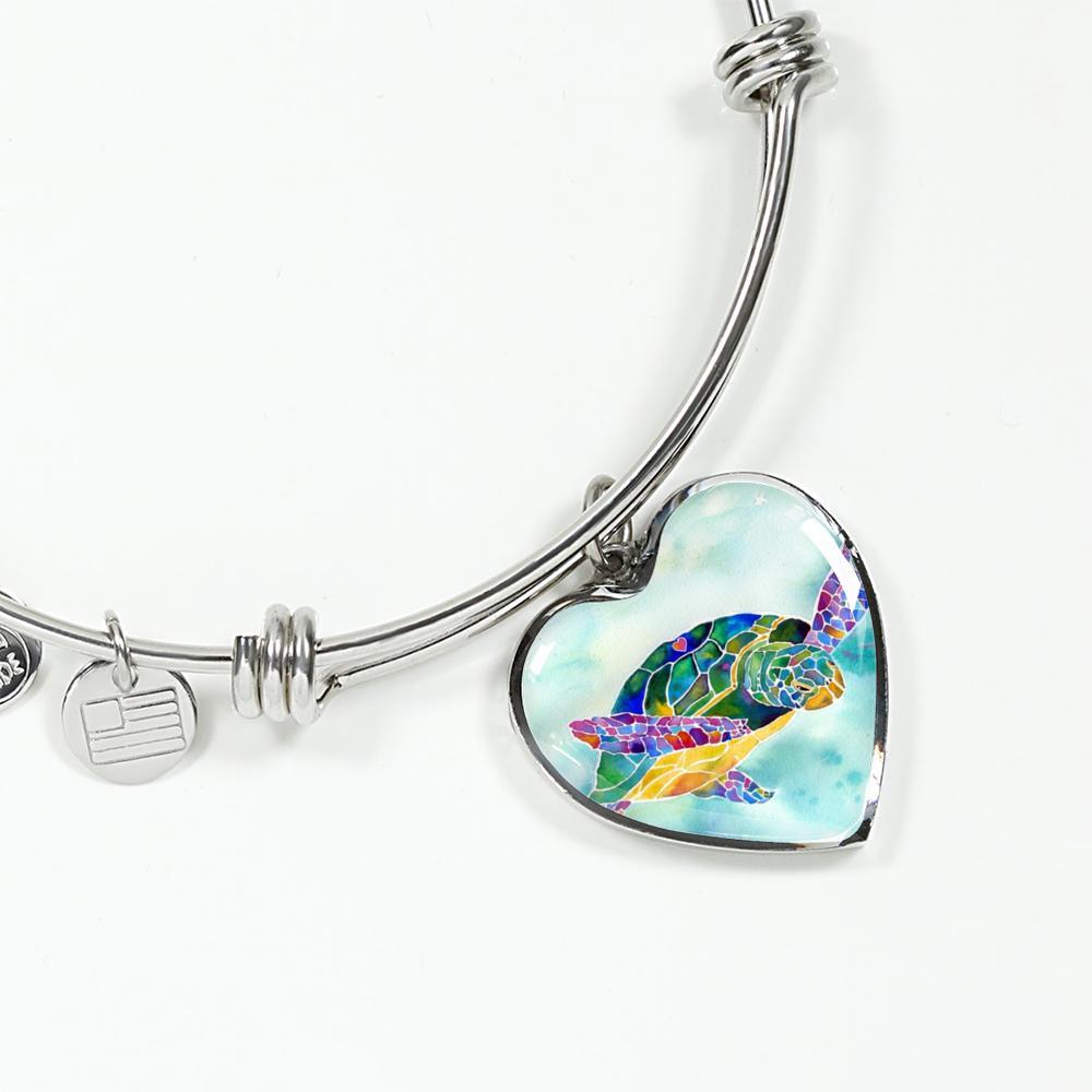 I Heart Sea Turtle Bangle Bracelet