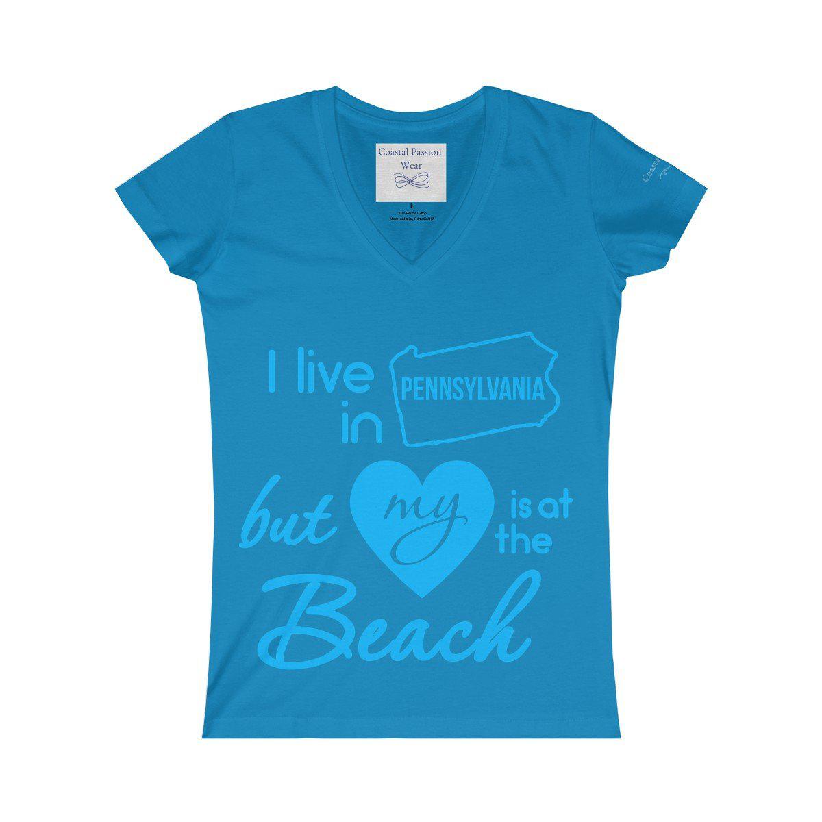 I Live In Pennsylvania But My Heart Is At The Beach V-neck Shirt