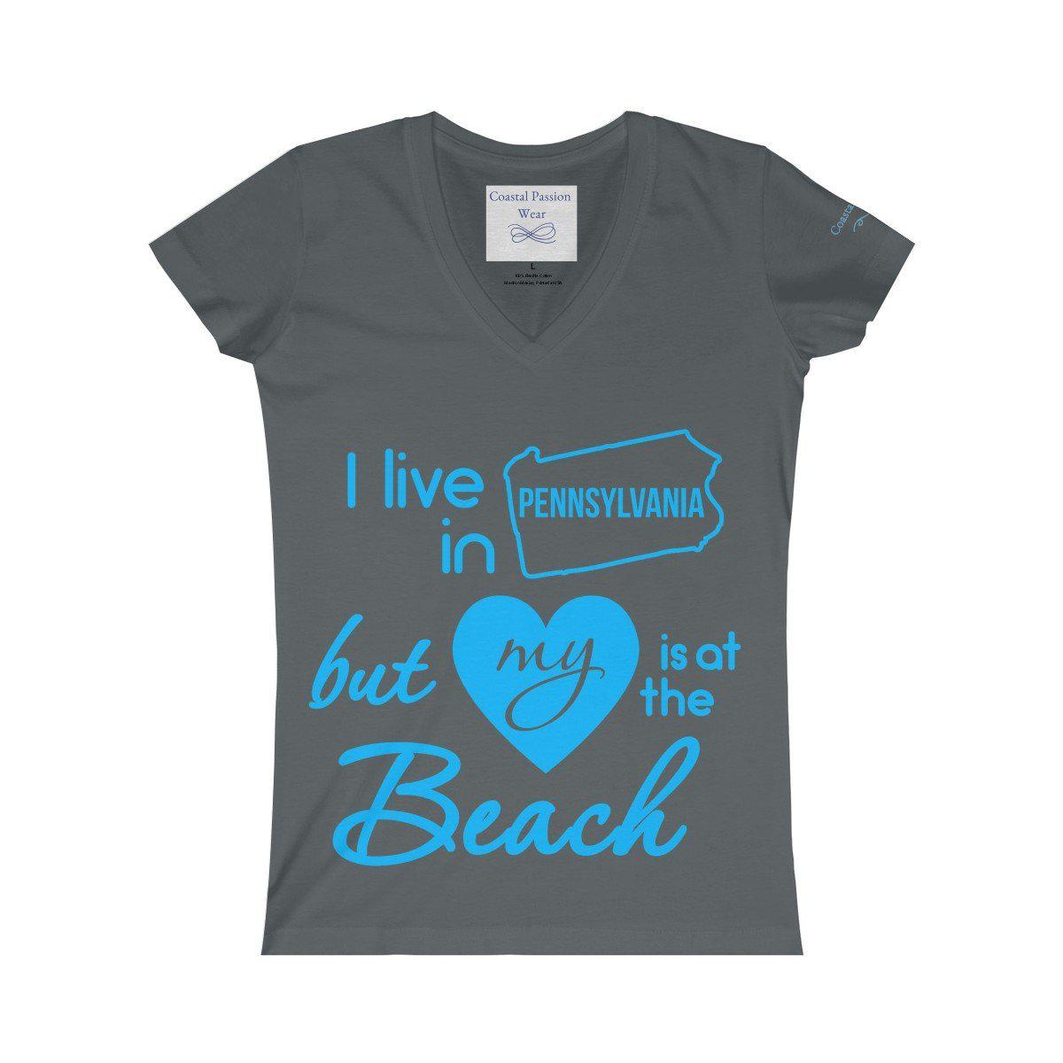 I Live In Pennsylvania But My Heart Is At The Beach V-neck Shirt