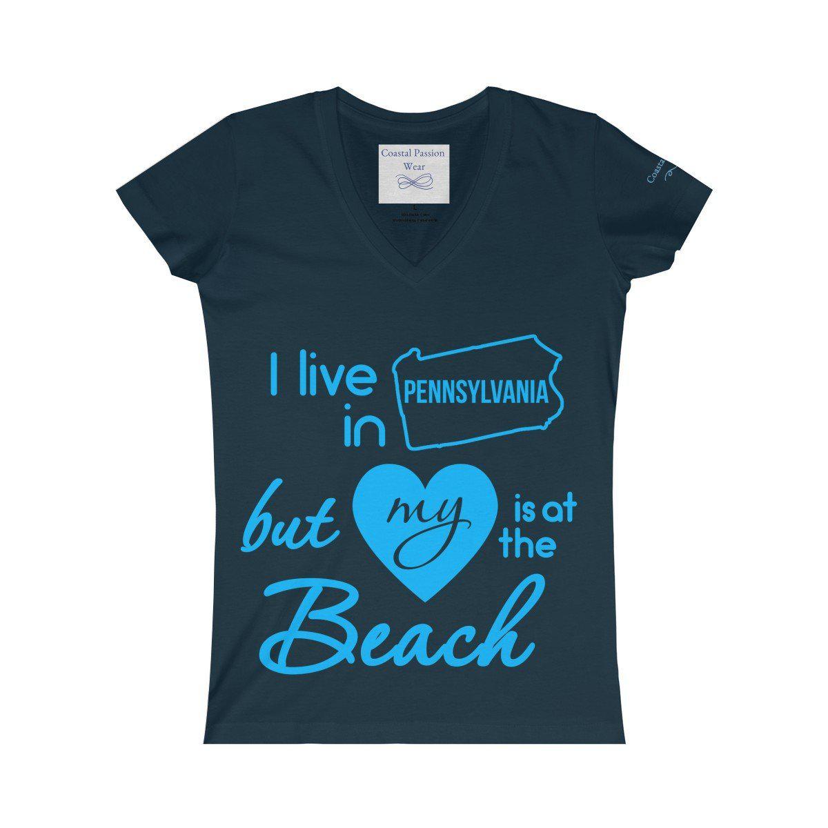I Live In Pennsylvania But My Heart Is At The Beach V-neck Shirt