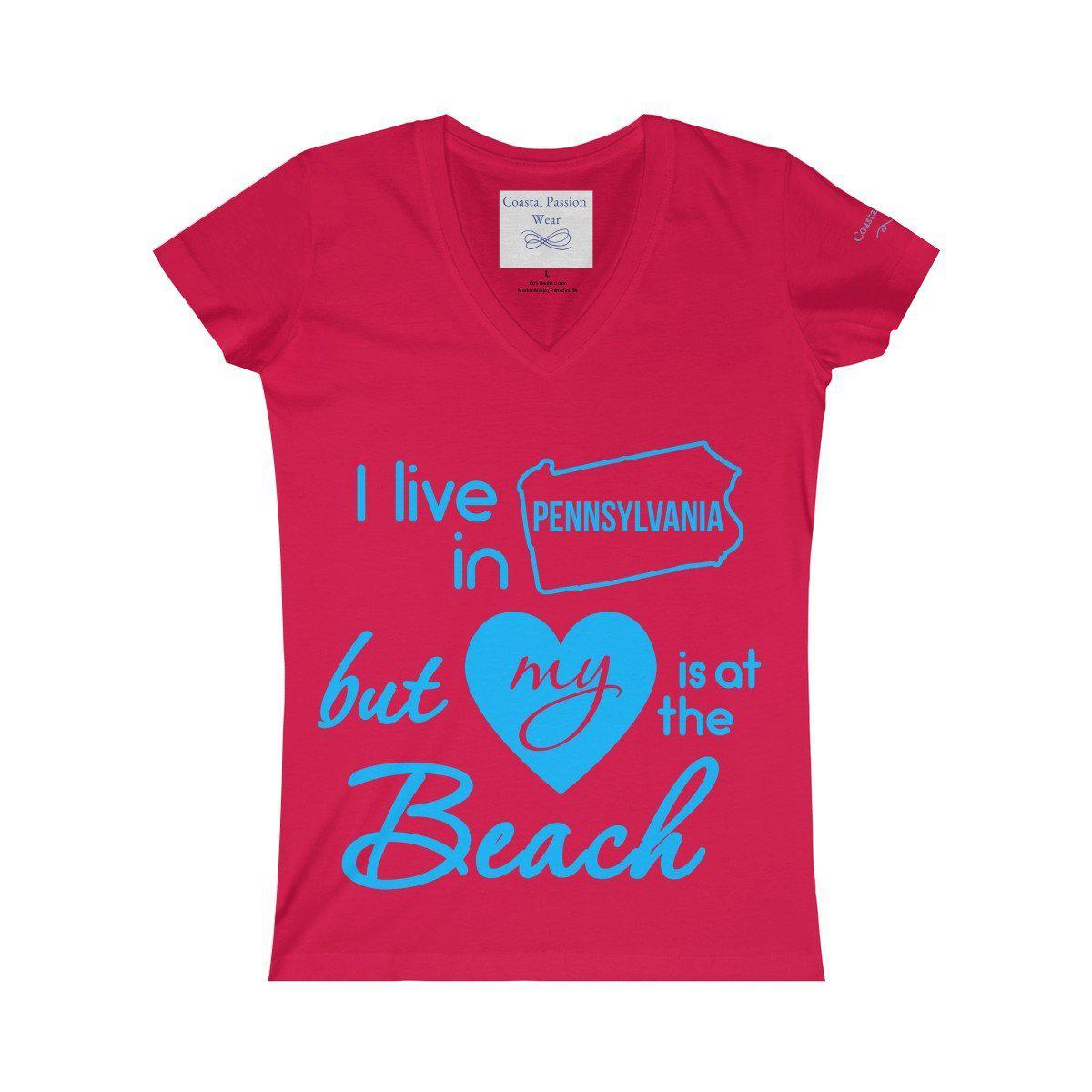 I Live In Pennsylvania But My Heart Is At The Beach V-neck Shirt