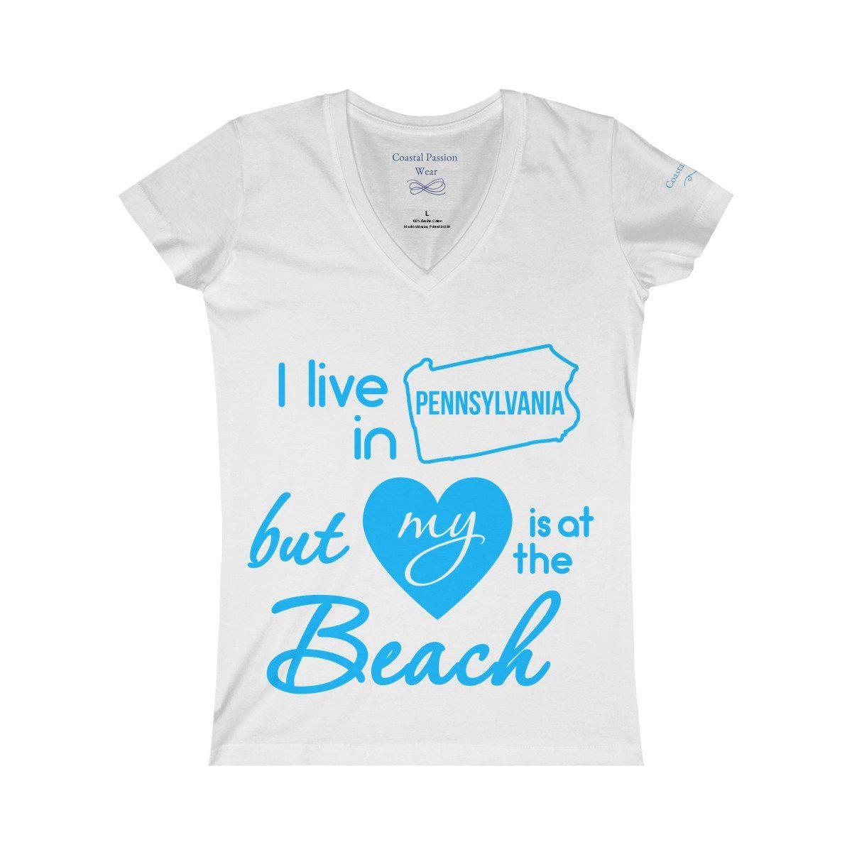 I Live In Pennsylvania But My Heart Is At The Beach V-neck Shirt