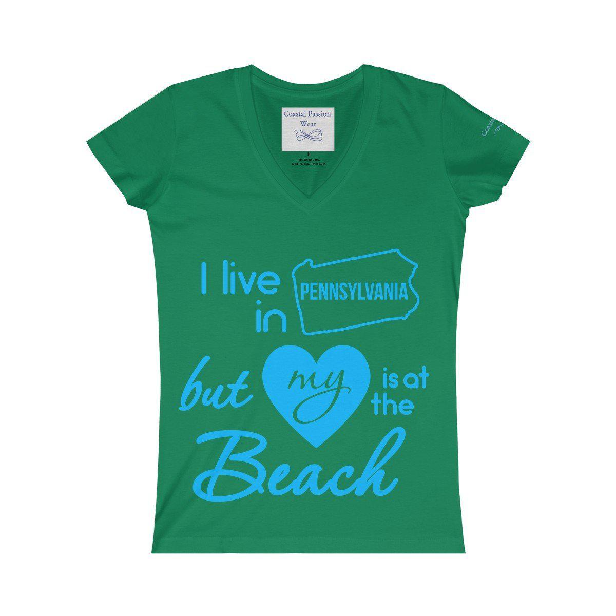 I Live In Pennsylvania But My Heart Is At The Beach V-neck Shirt