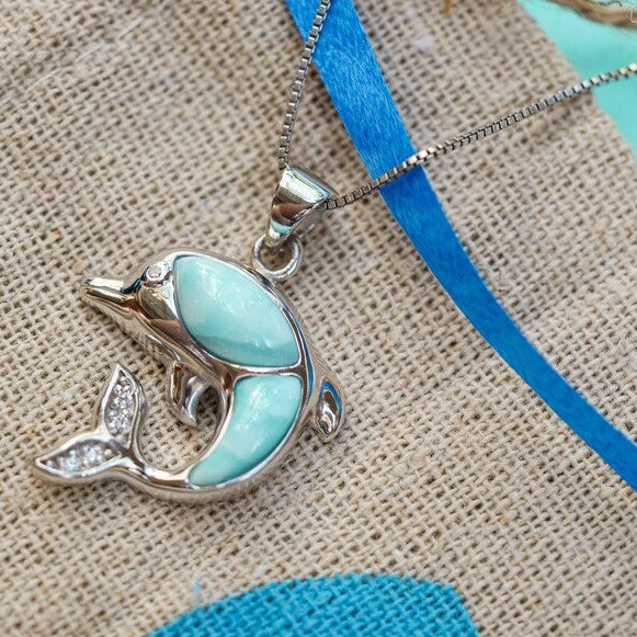 Dolphin Pendant Necklace with Larimar