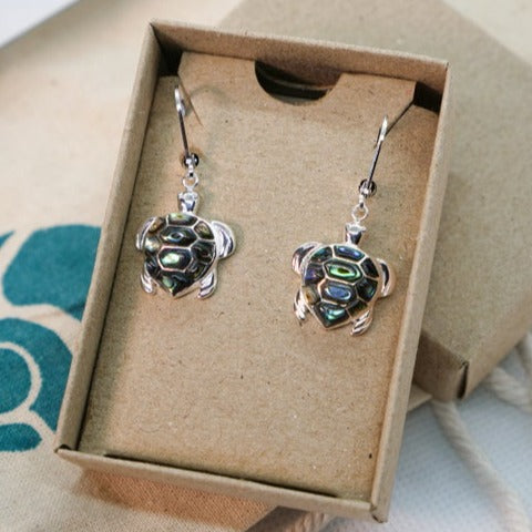 Sea Turtle Earrings with Abalone Shell