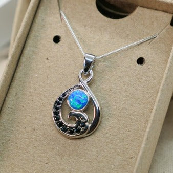 Ocean Wave Pendant Necklace with Blue Opal