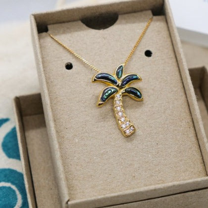 Golden Palm Tree Necklace with Abalone Shell