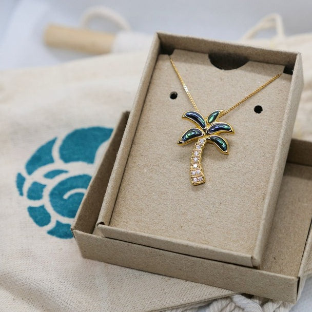 Golden Palm Tree Necklace with Abalone Shell