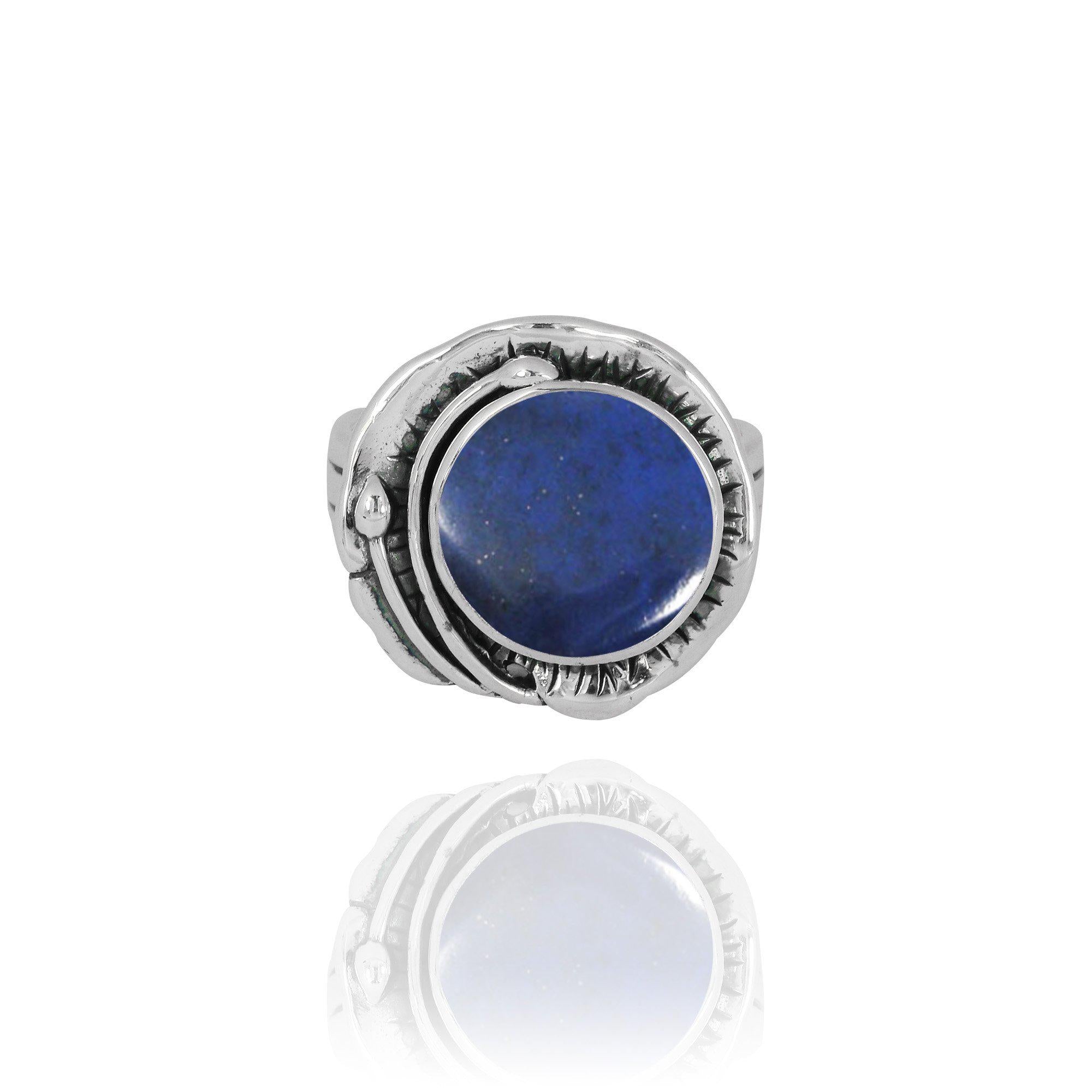 Lapis Lazuli Oxidized Silver Band Ring