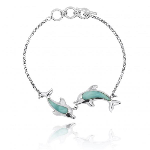 Playing Dolphins Bracelet with Larimar
