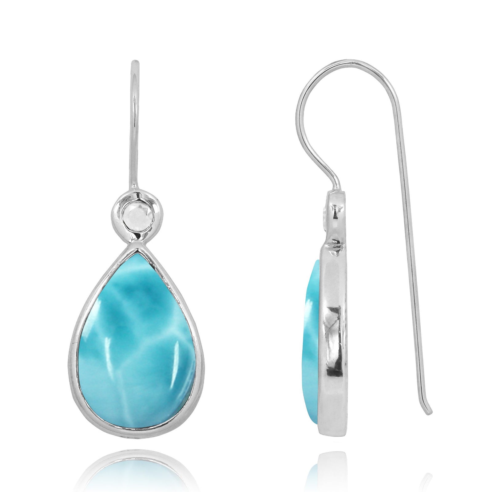 Larimar French Wire Earrings with 1 0 Shape White Topaz Stone