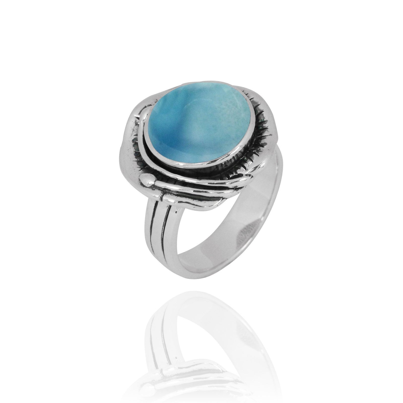 Larimar Oxidized Silver Band Ring
