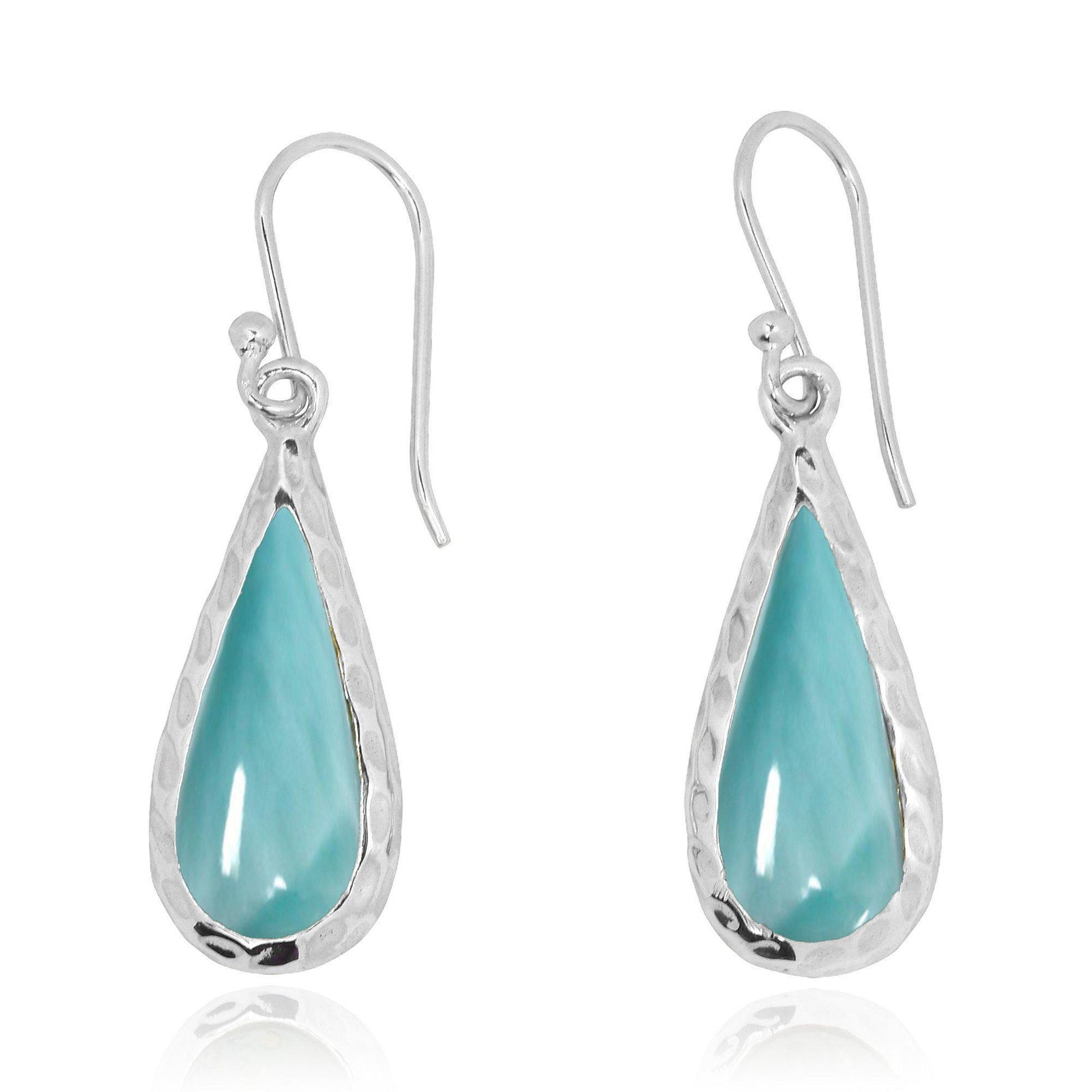 Larimar Oxidized Silver French Wire Earrings