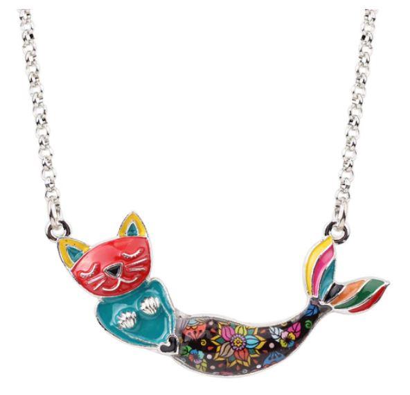 Meow Mermaid - Enamel Pendant Necklace