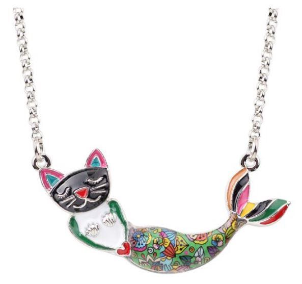 Meow Mermaid - Enamel Pendant Necklace